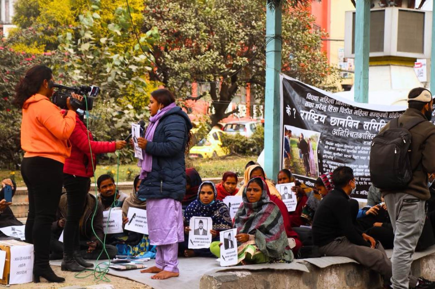 Justice Echo — advocates gather with pamphlets at Maitighar